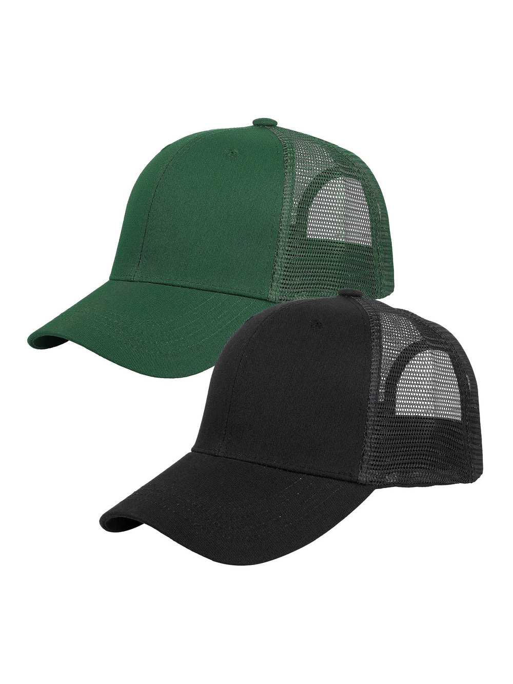 Trucker Hat Baseball Cap Structured | 2 Pack, Black, Hunter Green | Size OS